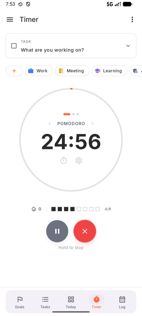 Pomodoro timer running